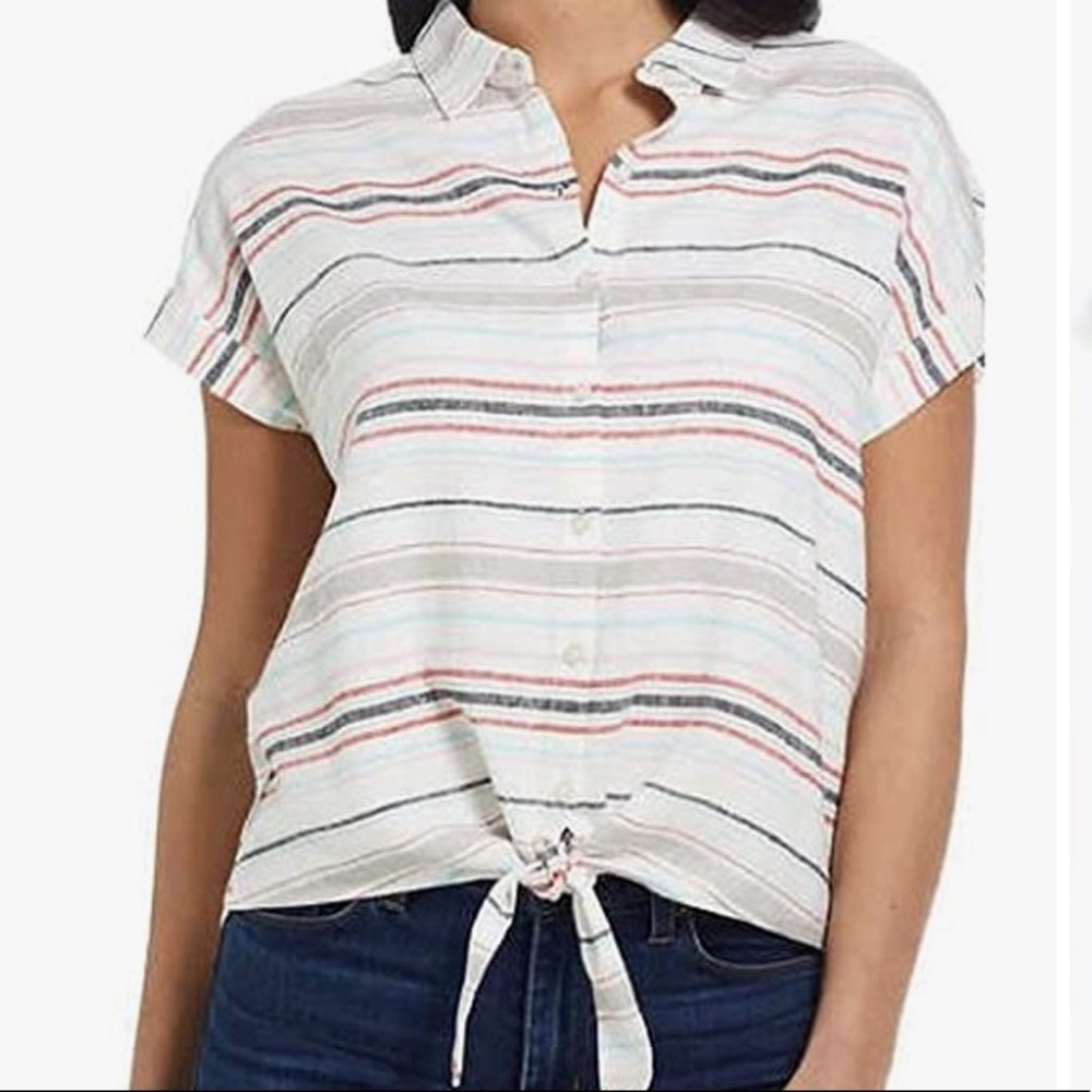 Weatherproof Vintage Tie Front Linen Blend Top